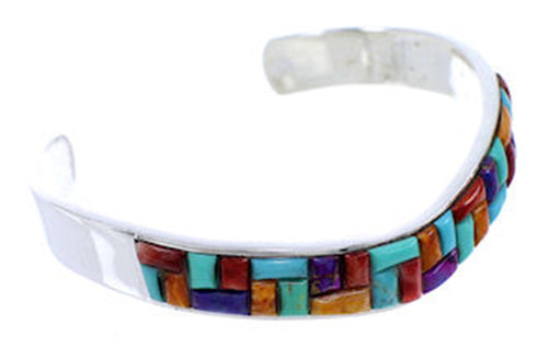 Sterling Silver Southwest Multicolor Inlay Cuff Bracelet PS71192